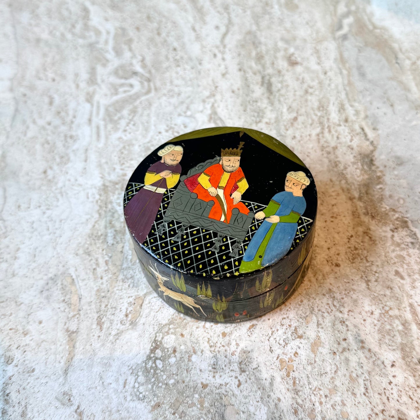 Vintage Circular Lacquered Trinket Box
