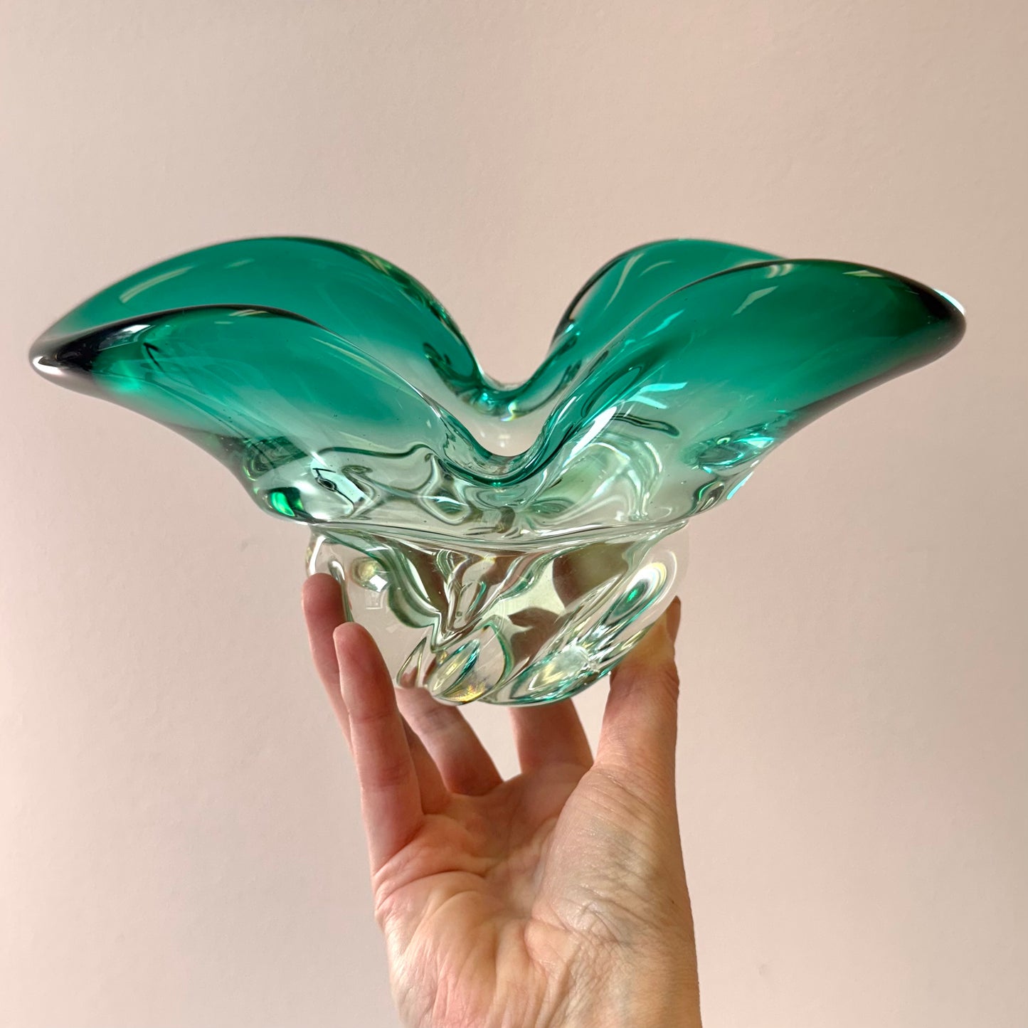 Vintage Aqua Green Chunky Murano Glass Bowl