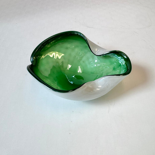 Vintage Green and White Murano Glass Bowl/Ashtray
