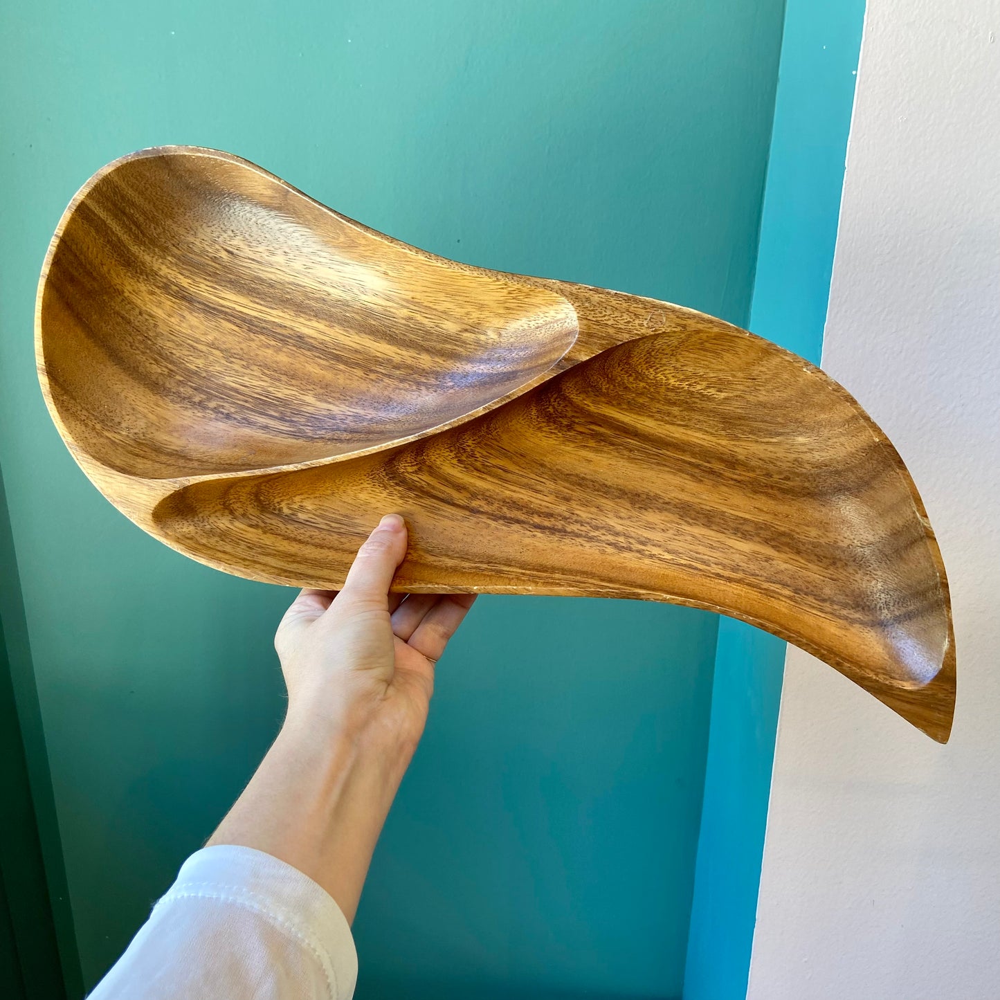 Vintage Teak Wood 2 Section Serving Platter
