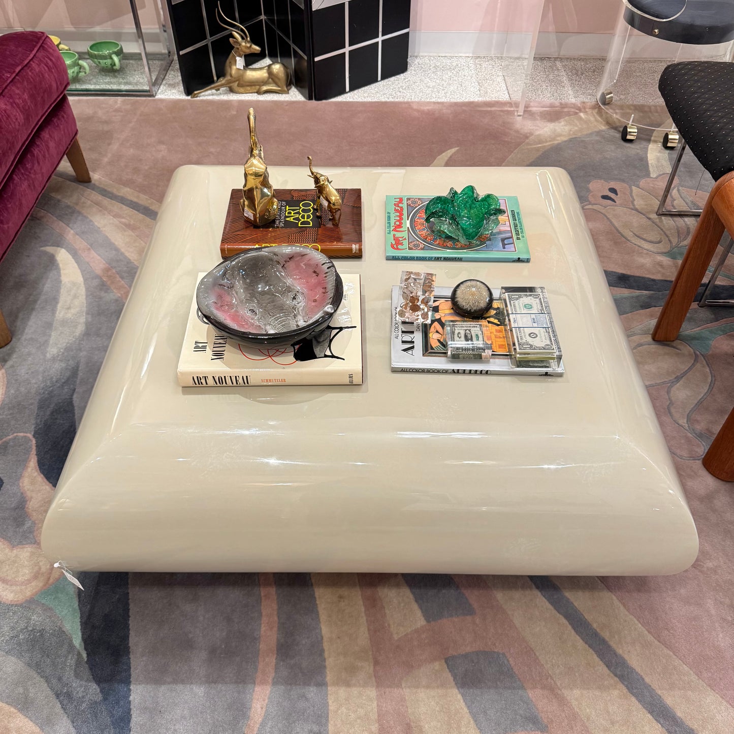 Vintage Square Waterfall Edge Taupe Lacquer Coffee Table