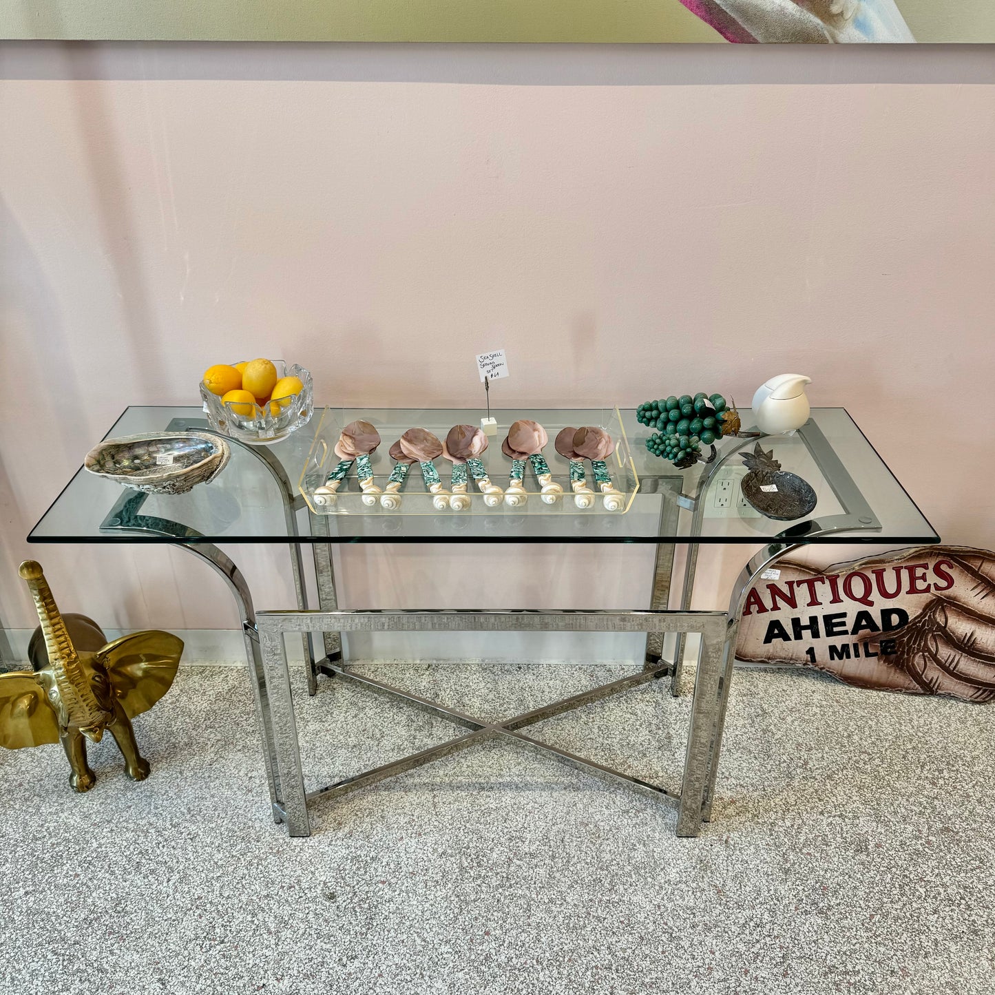 Vintage Chrome and Glass Console Table