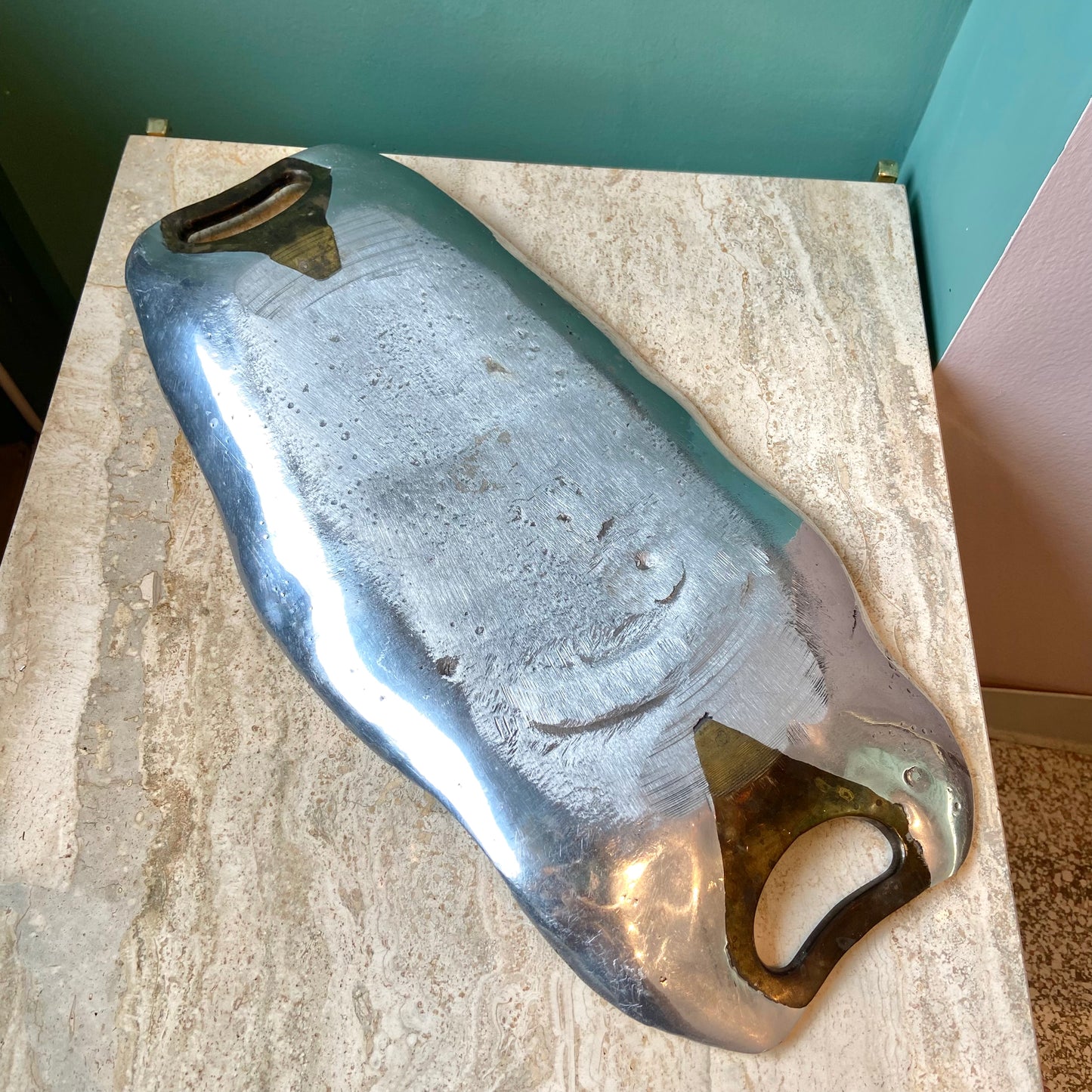 Vintage Aluminum and Brass Tray Attributed to David Marshall