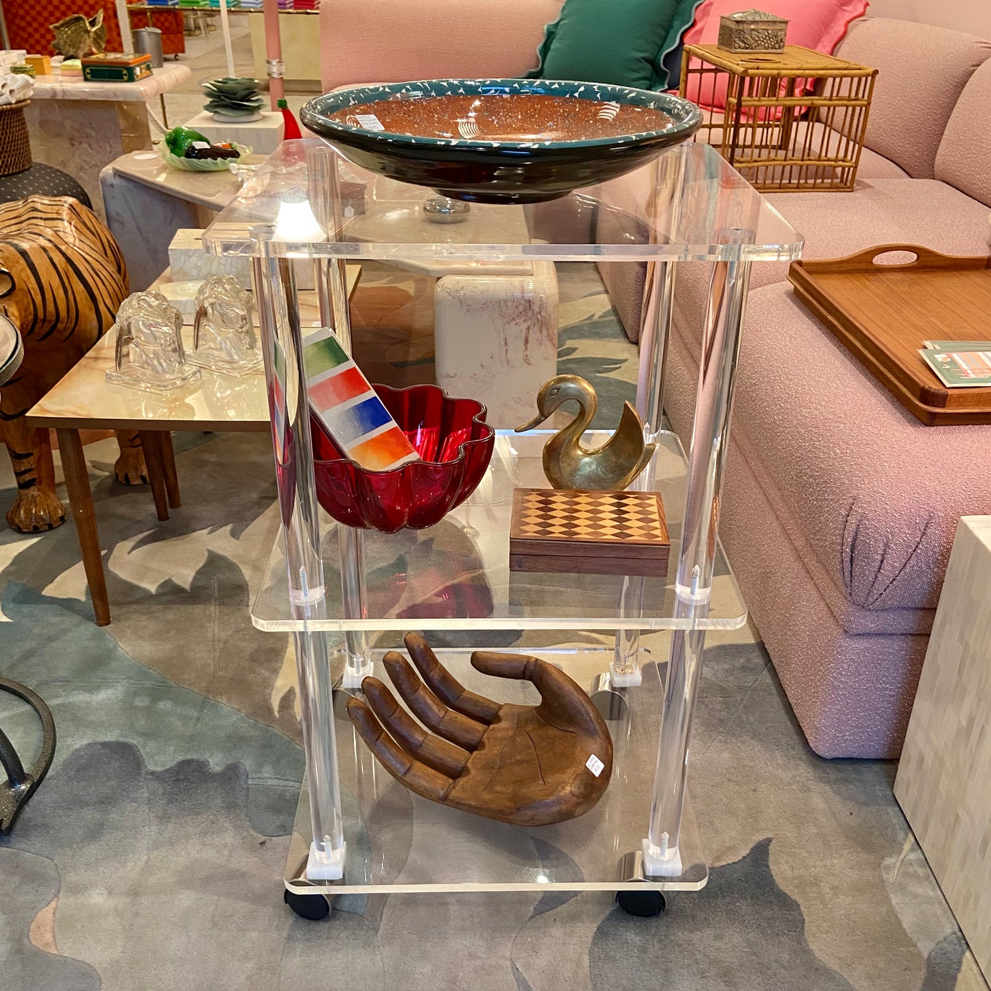 Vintage 3 Tier Lucite Rolling Shelf