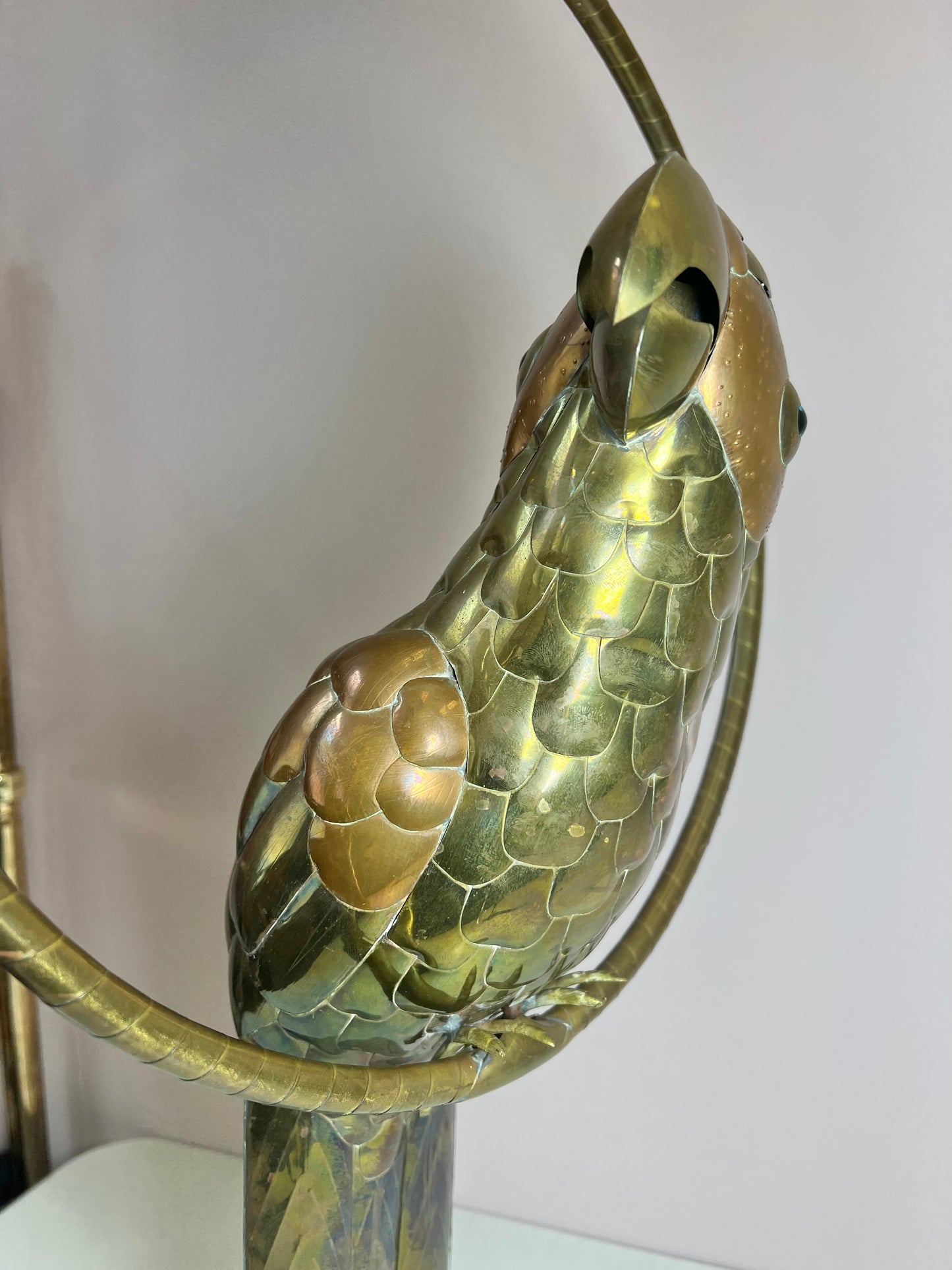Mid Century Brass and Copper Parrot Bird Sculpture Attributed to Sergio Bustamante