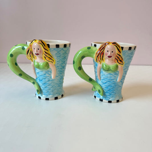 Vintage Pair of Novelty Mermaid Mugs