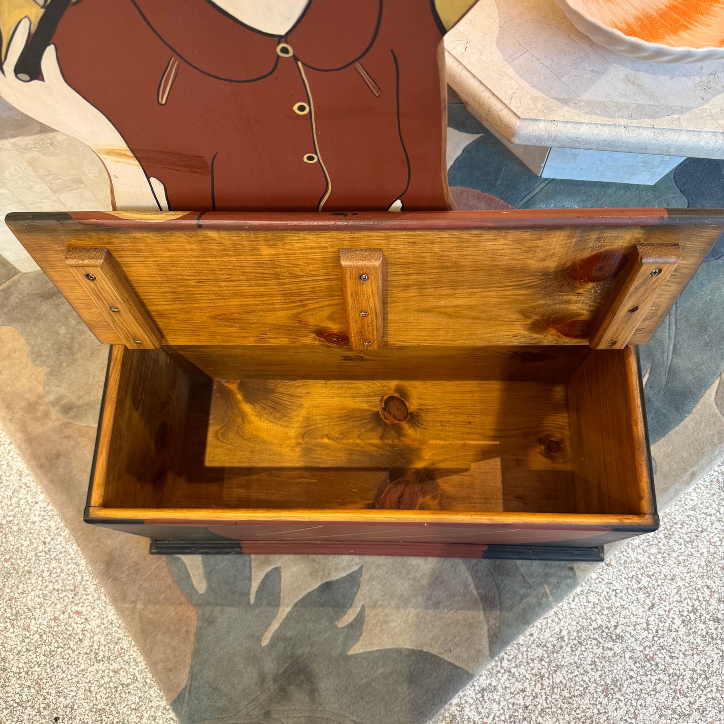 Vintage 1980's Art Deco Lady Wooden Bench Chest
