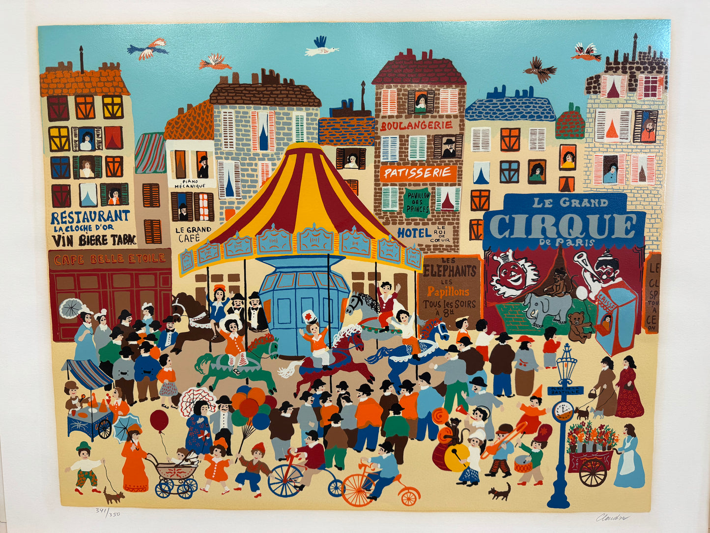 Framed Vintage ‘Park D’Amusement’ Limited Edition Serigraph by Claudine-Signed/Numbered