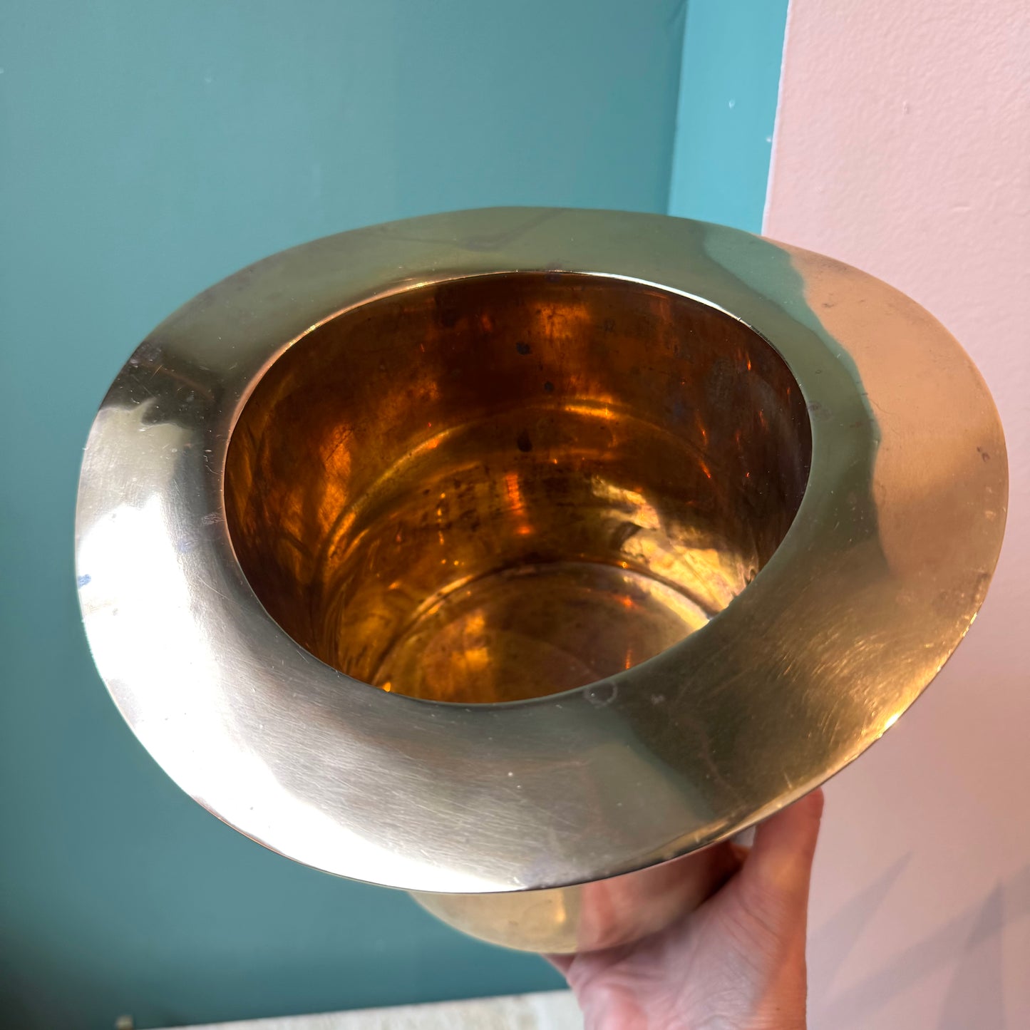 Vintage Brass Top Hat Planter/Wine Bucket