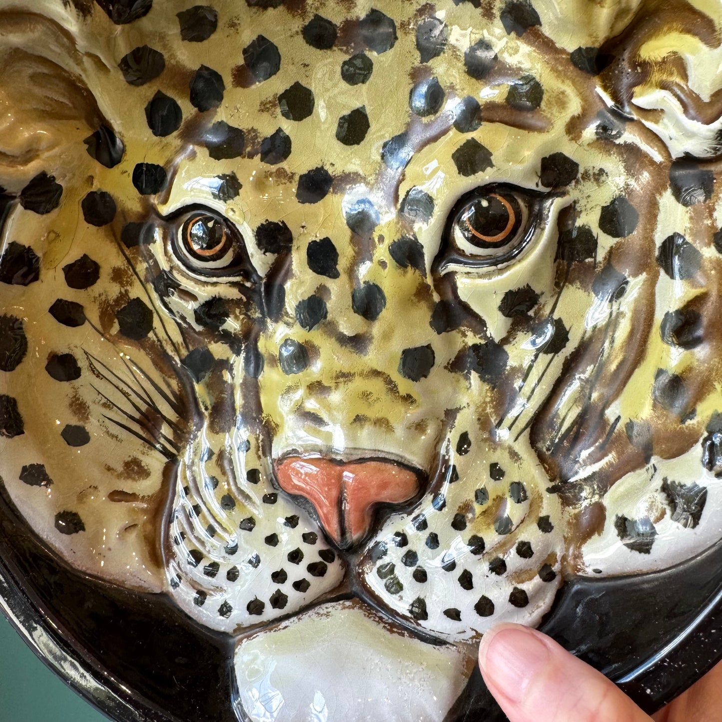 Vintage Italian Terracotta Leopard Head Bowl/Catchall