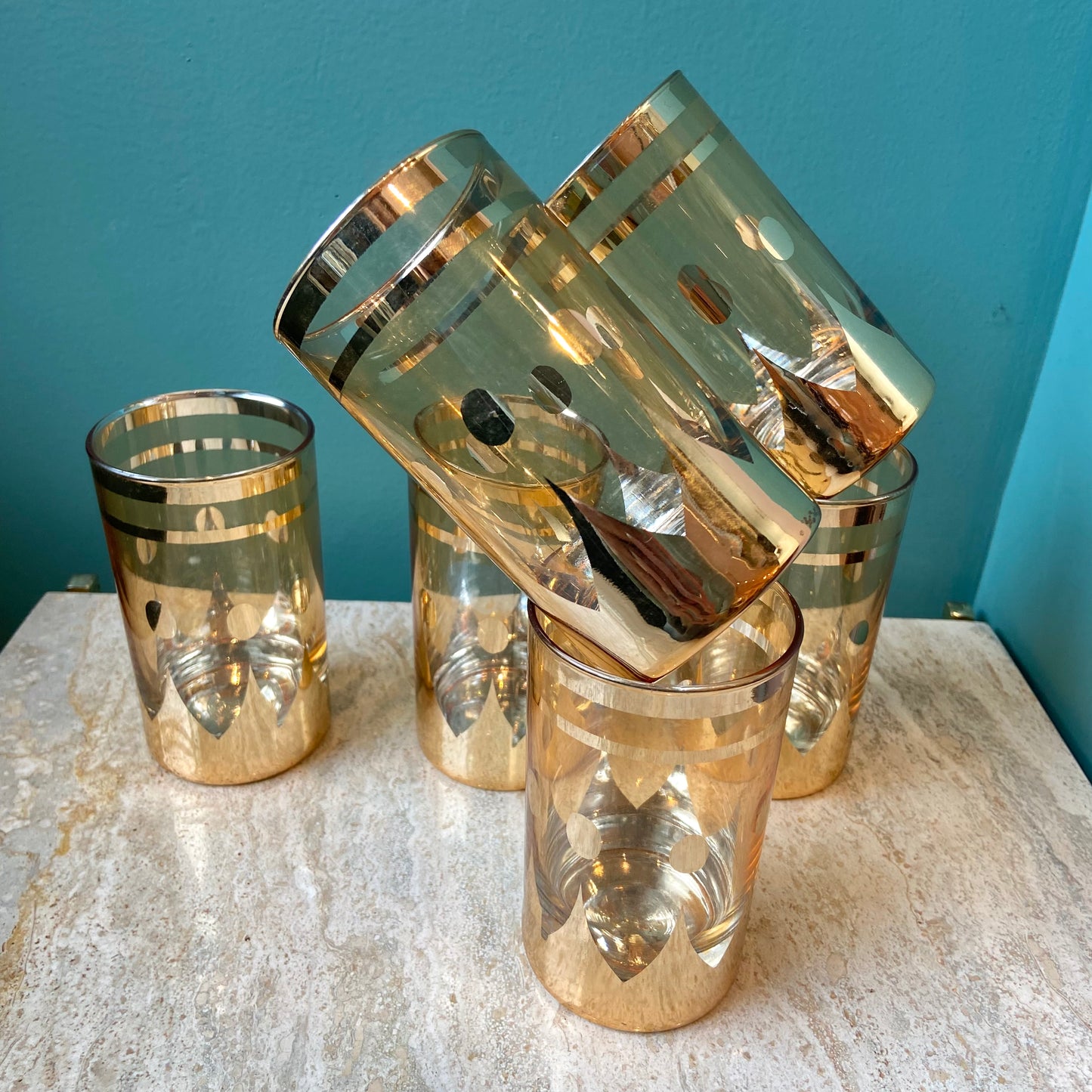 Set of 6 Vintage Gold Plated Glasses