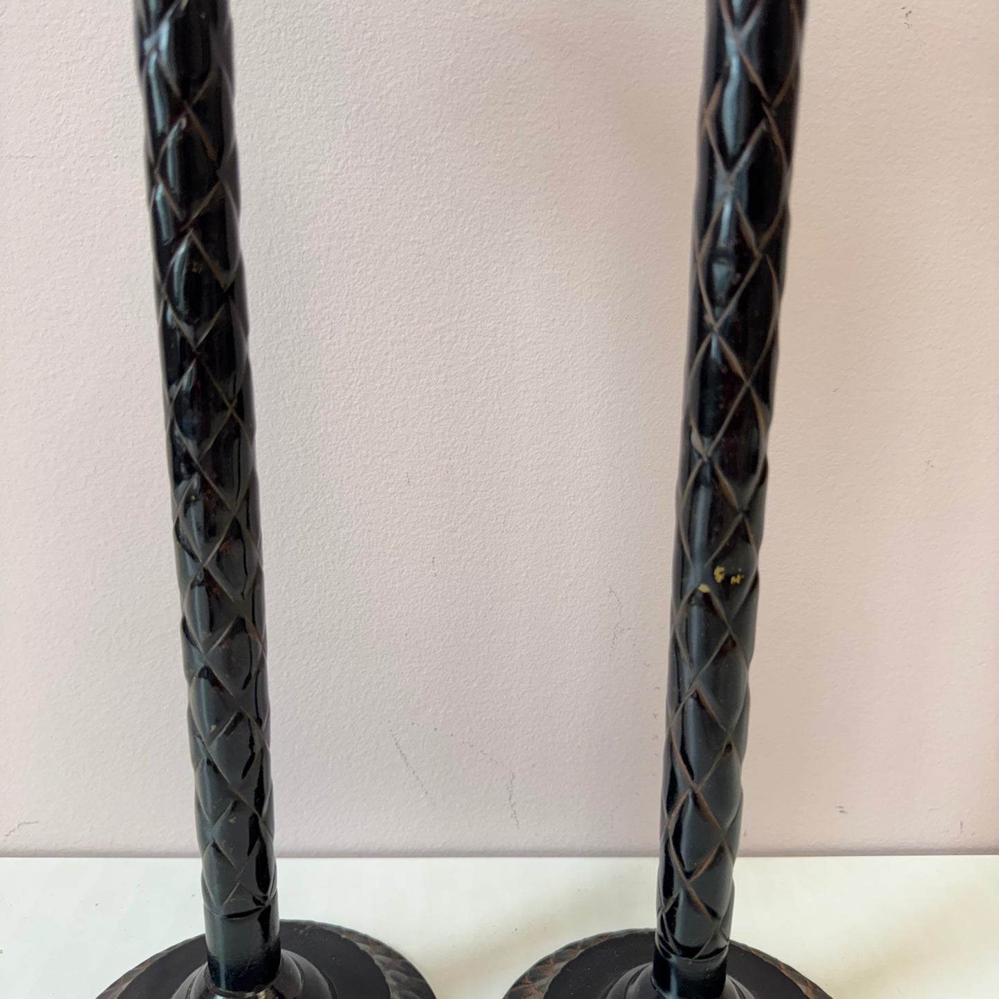 Vintage Pair of Palm Tree Candle Stick Holders