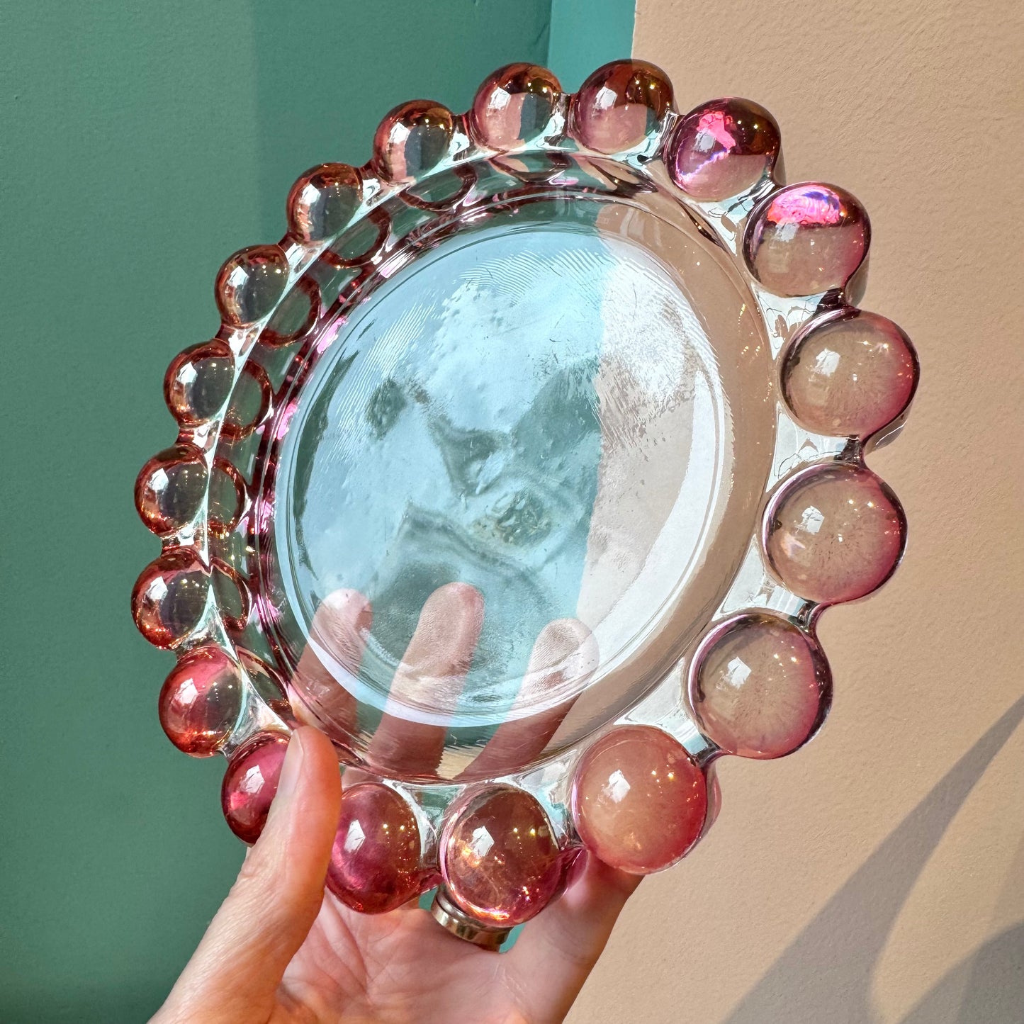 Large Vintage Pink Glass Boopie Dish