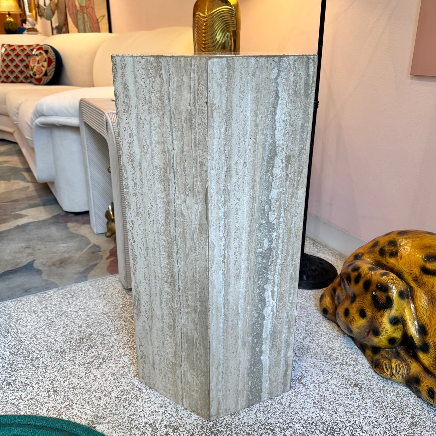 Vintage Hexagonal Travertine Pedestal