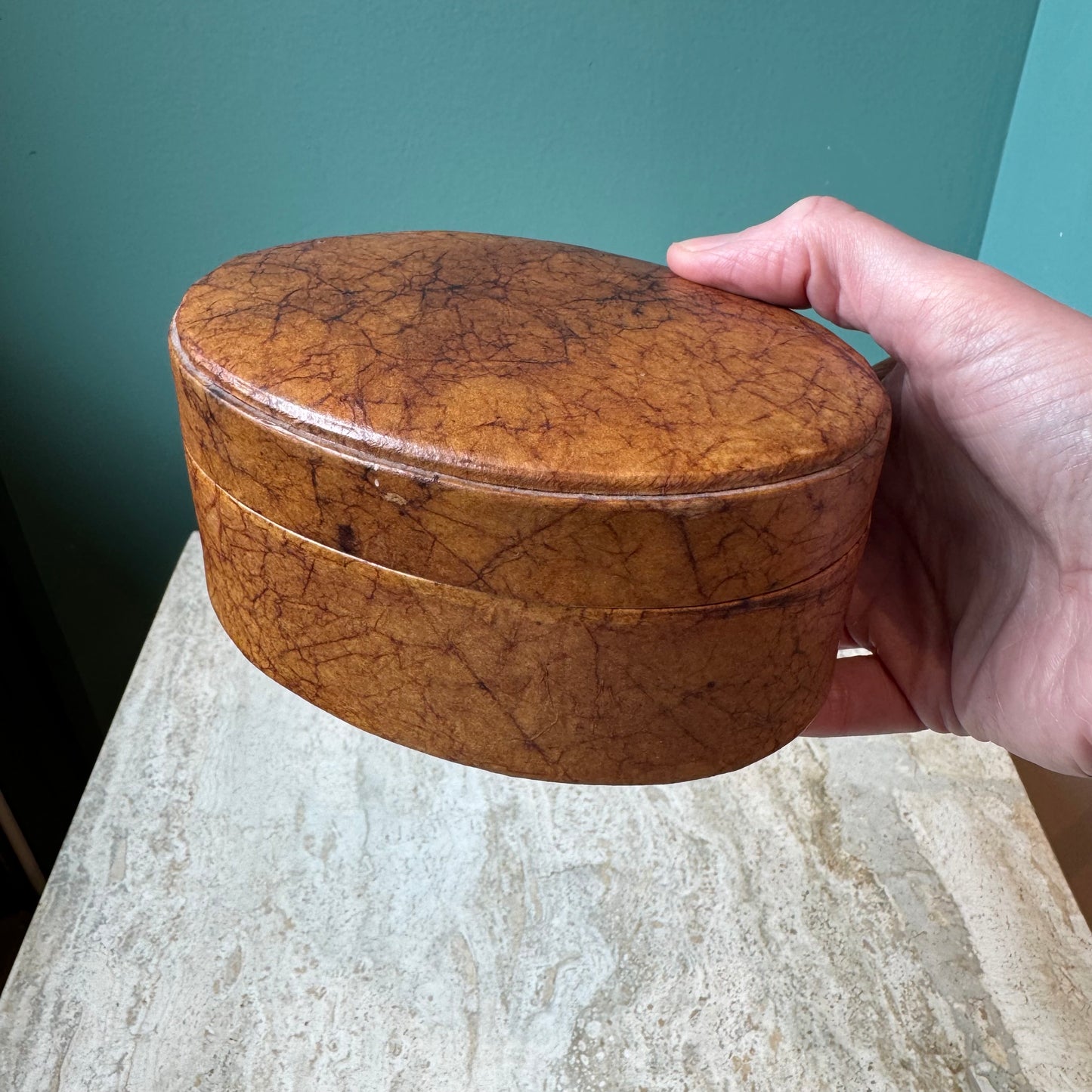 Vintage Oval Faux Leather Box
