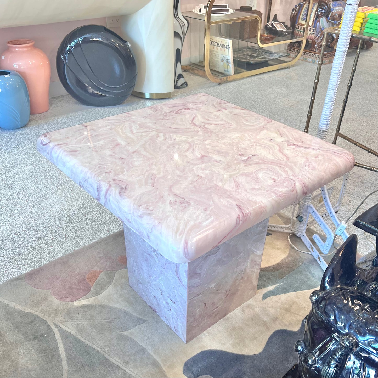 Vintage Square Pink Marble Resin Side Table