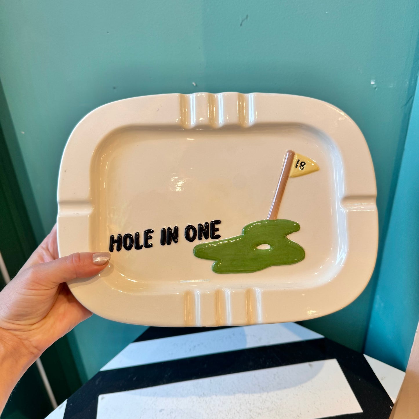 Large Vintage Ceramic ‘Hole in One’ Ashtray