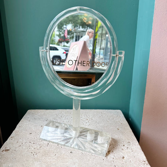 Vintage 1970's Lucite Double-Sided Tabletop Vanity Mirror