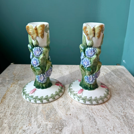 Vintage Portmeirion Botanic Floral Candlestick Holders