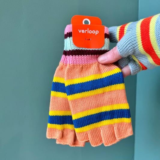 Stripe Fingerless Gloves: Peach Cobalt