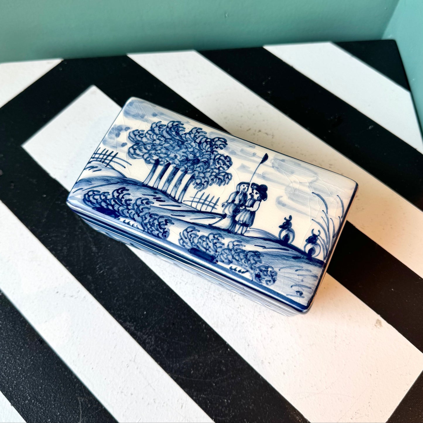Vintage Portuguese Ceramic Hand Painted Trinket Box