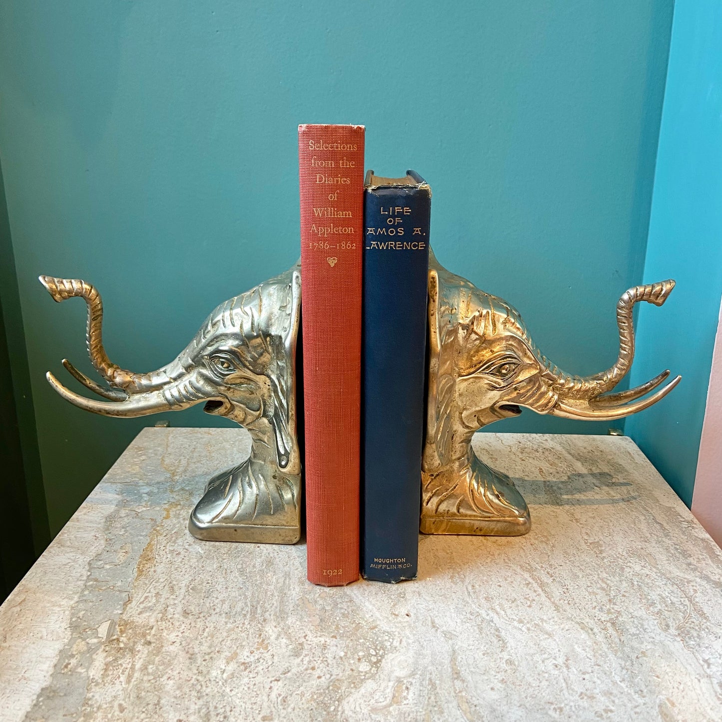 Pair of Solid Brass Elephant Head Bookends