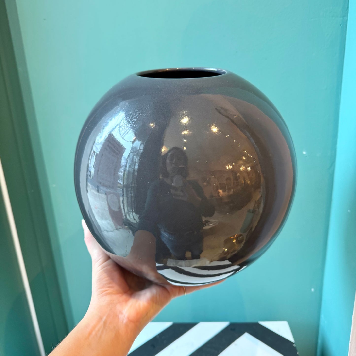 Vintage Dark Gray Orb Ceramic Vase