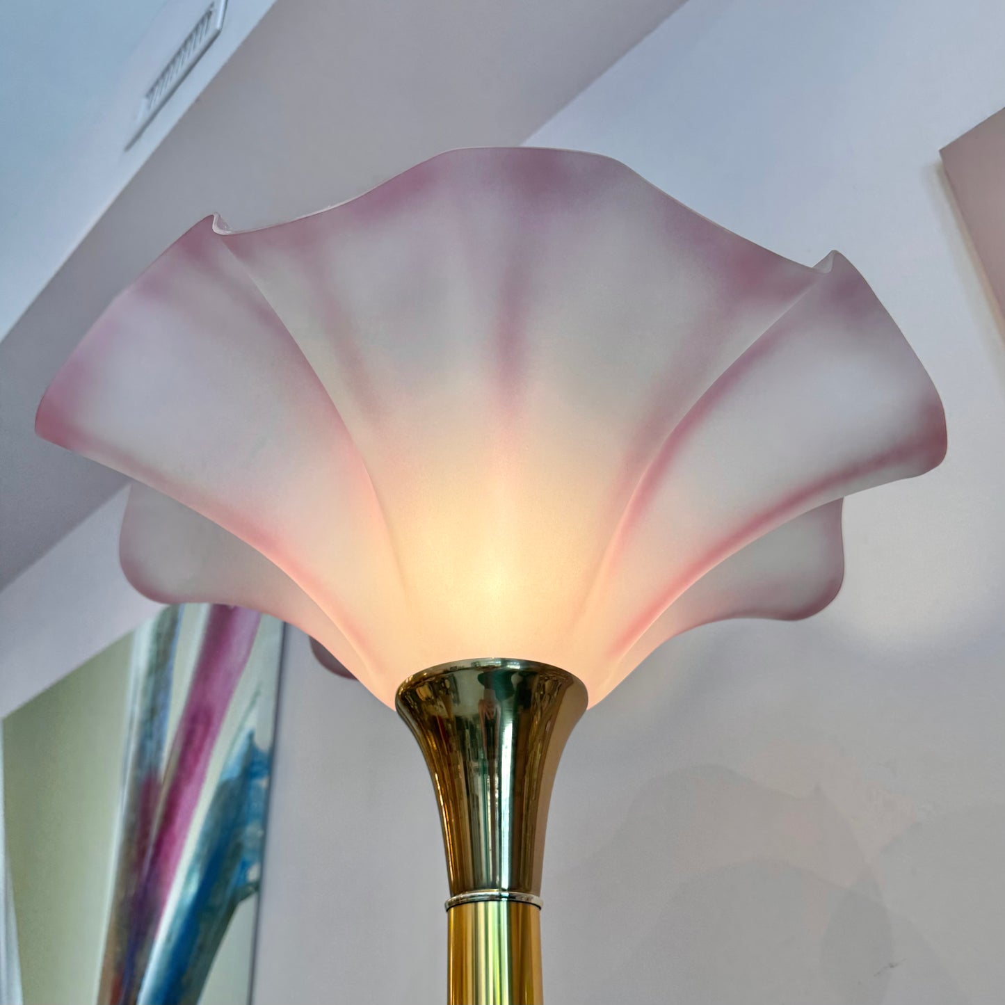 Vintage Pink Acrylic and Brass Flower Floor Lamp
