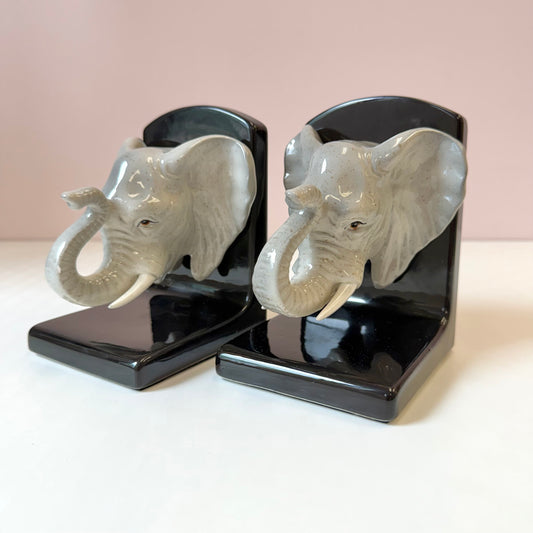 Pair of Vintage Fitz & Floyd Elephant Head Ceramic Bookends