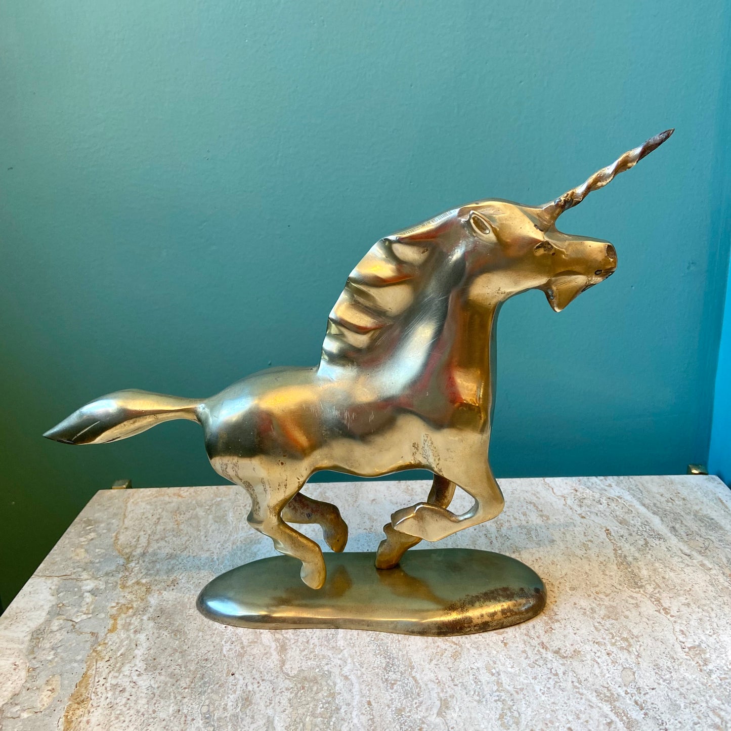 Vintage Brass Running Unicorn Figurine