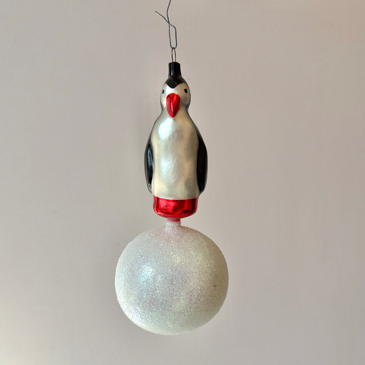 Vintage Glass Penguin Glitter Ball Ornament