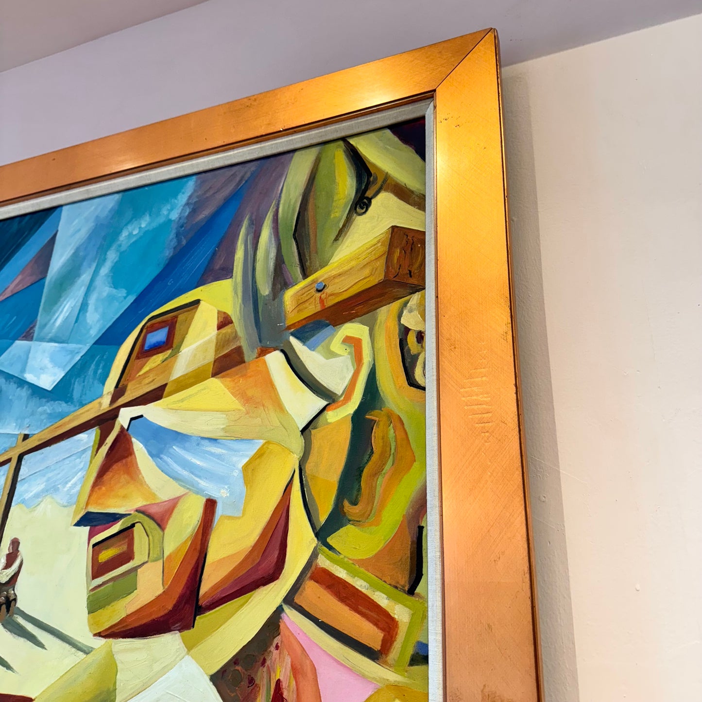 Vintage Signed Original Cubist Oil Painting by Vargas