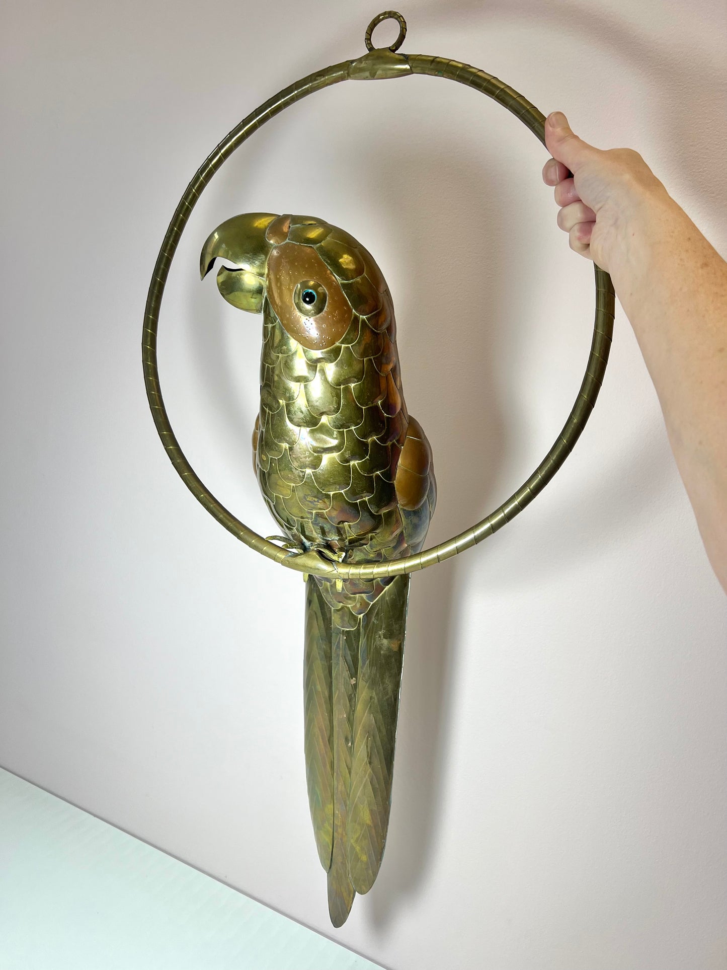 Mid Century Brass and Copper Parrot Bird Sculpture Attributed to Sergio Bustamante