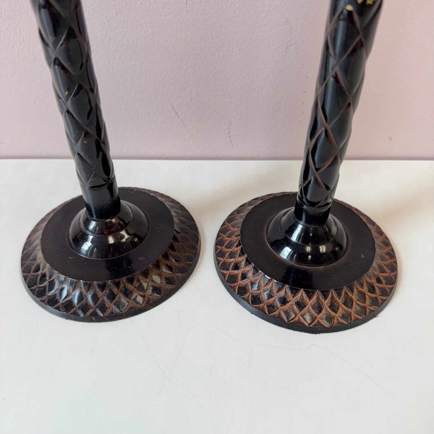 Vintage Pair of Palm Tree Candle Stick Holders
