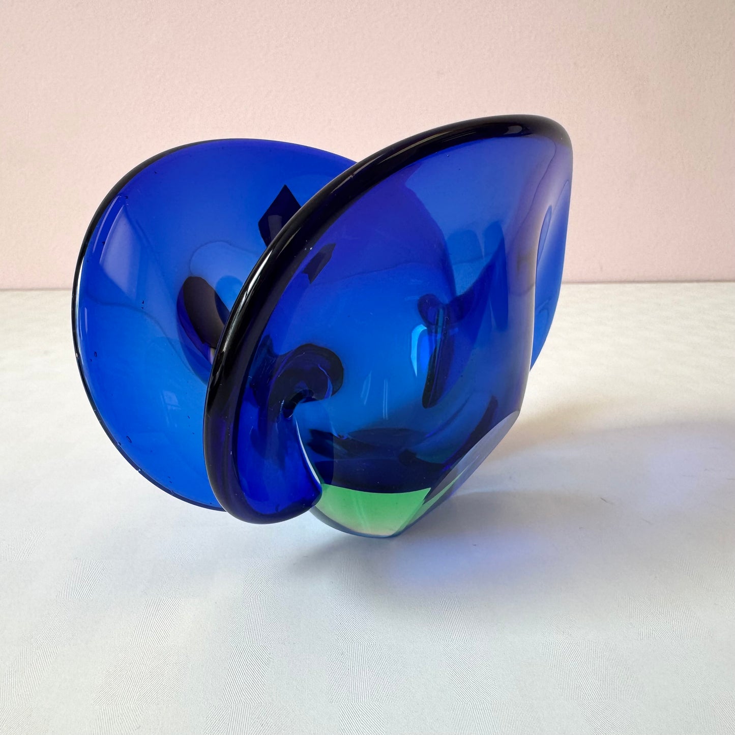 Vintage Murano Glass Blue and Green Clam Shell Bowl