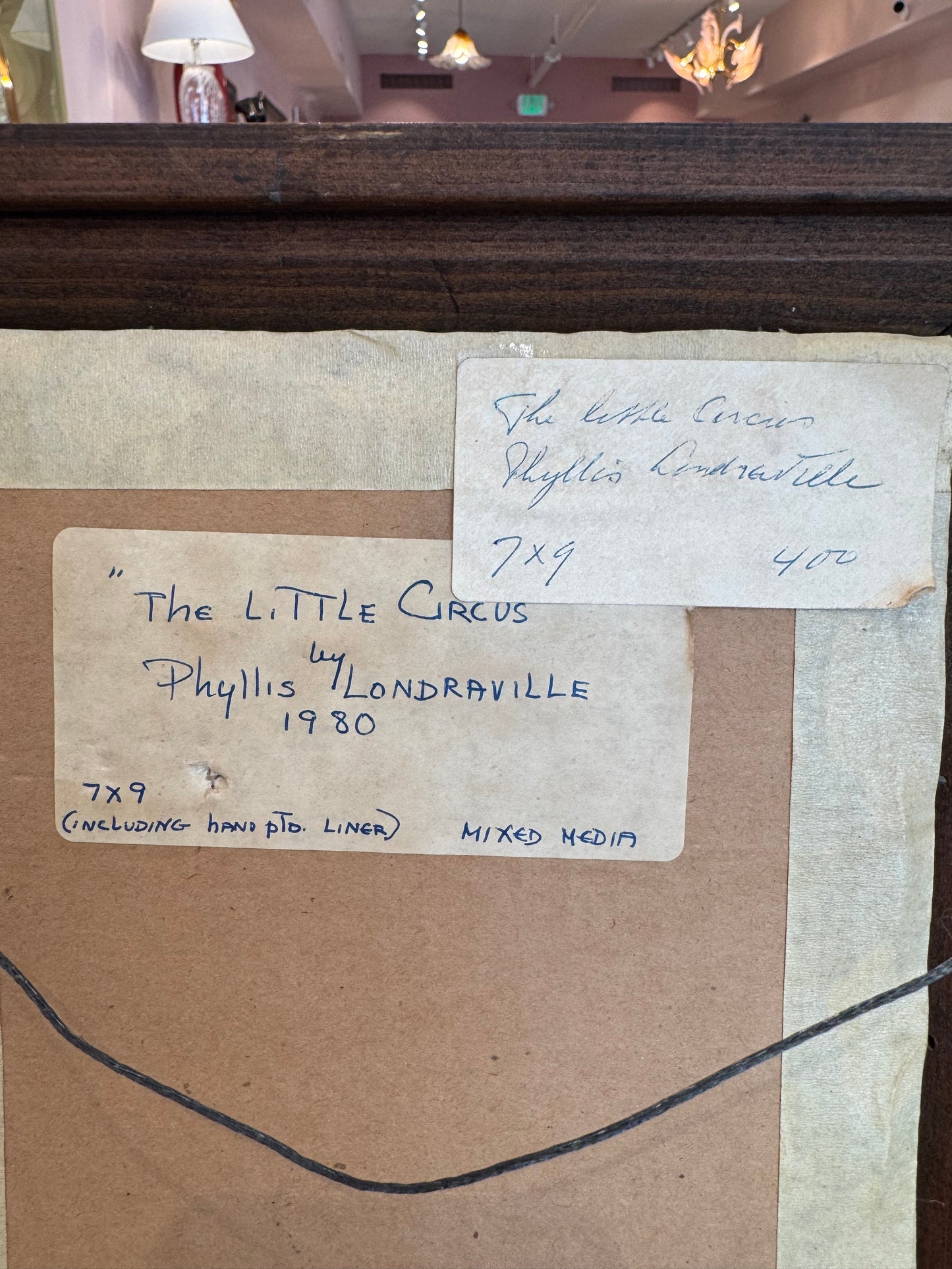 Vintage Small Original Framed "The Little Circus" 1980 Mixed Media on Board by Phyllis Londraville