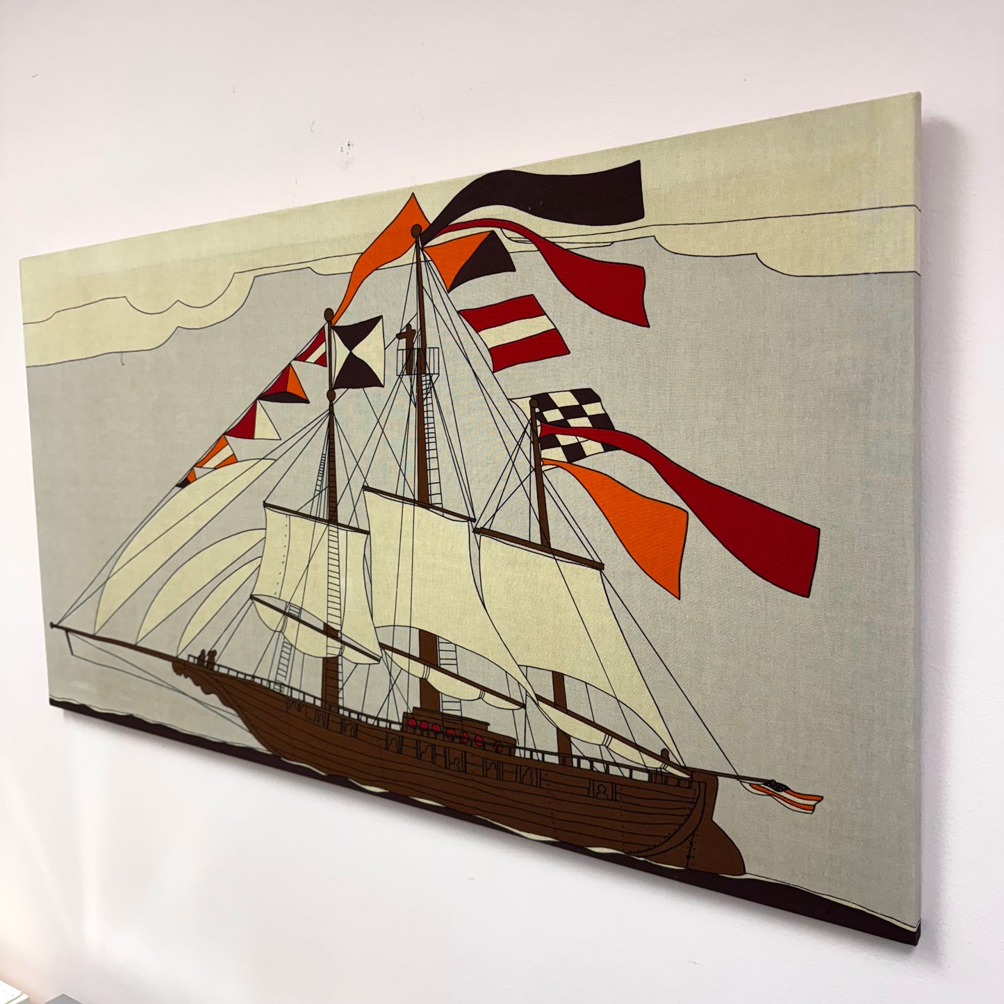 1970’s Sailboat Textile Art by Howard Smith for Vallila of Finland