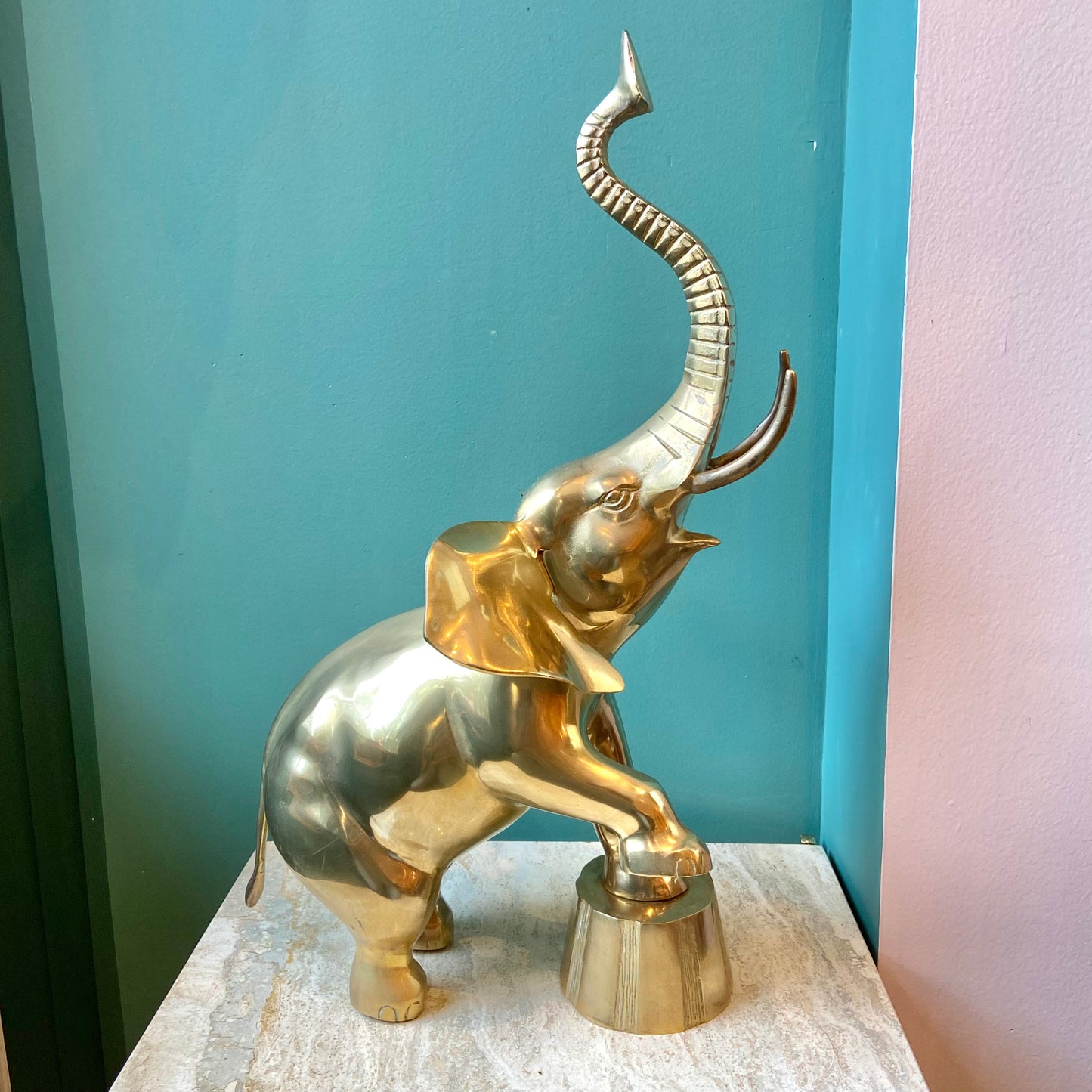 Large Vintage Brass Circus Elephant Statue