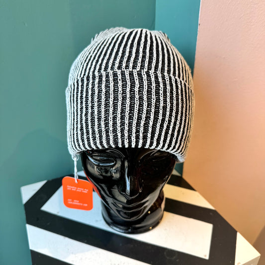 Rib Knit Beanie: Black White
