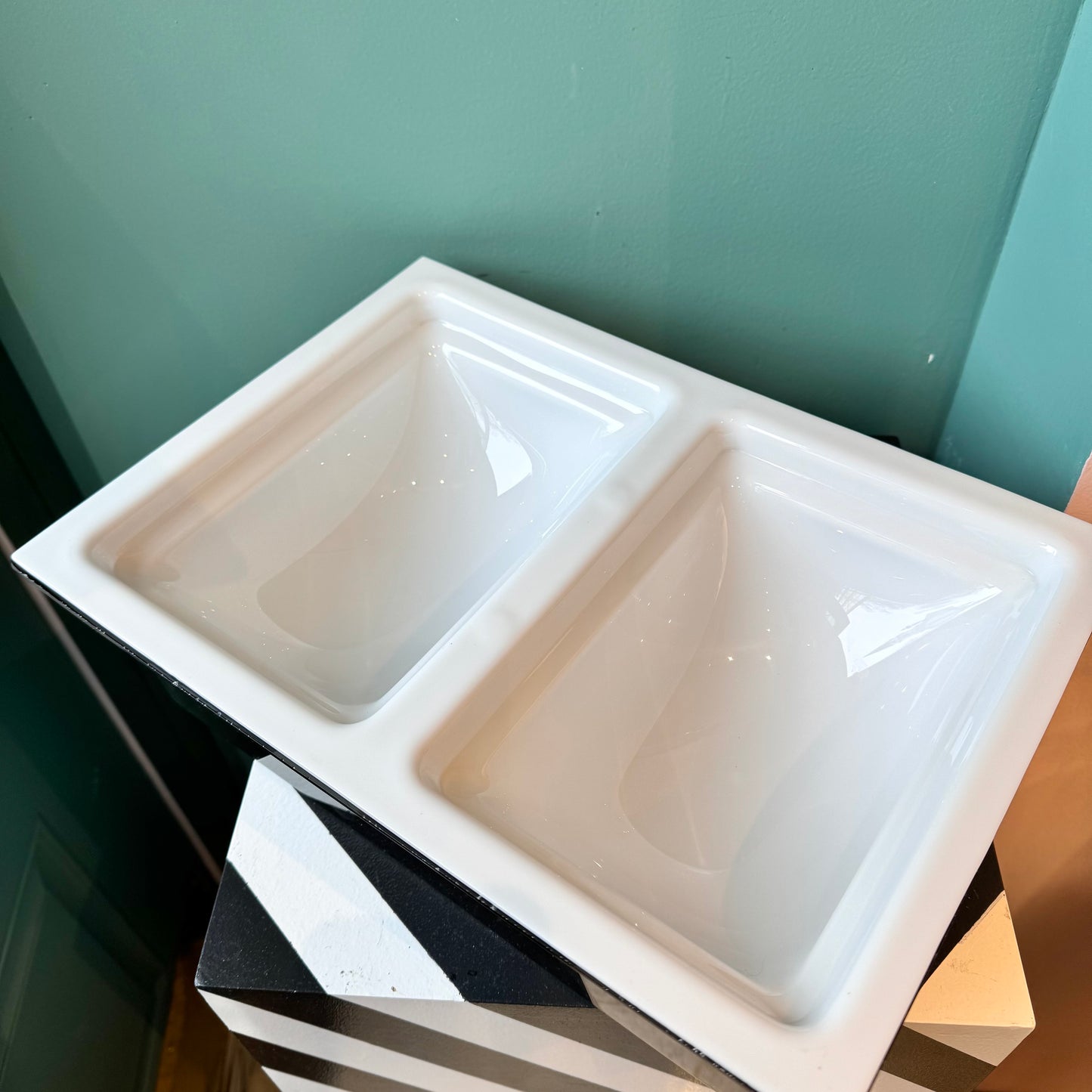 Mid Century White and Gray Lucite 2 Compartment Server