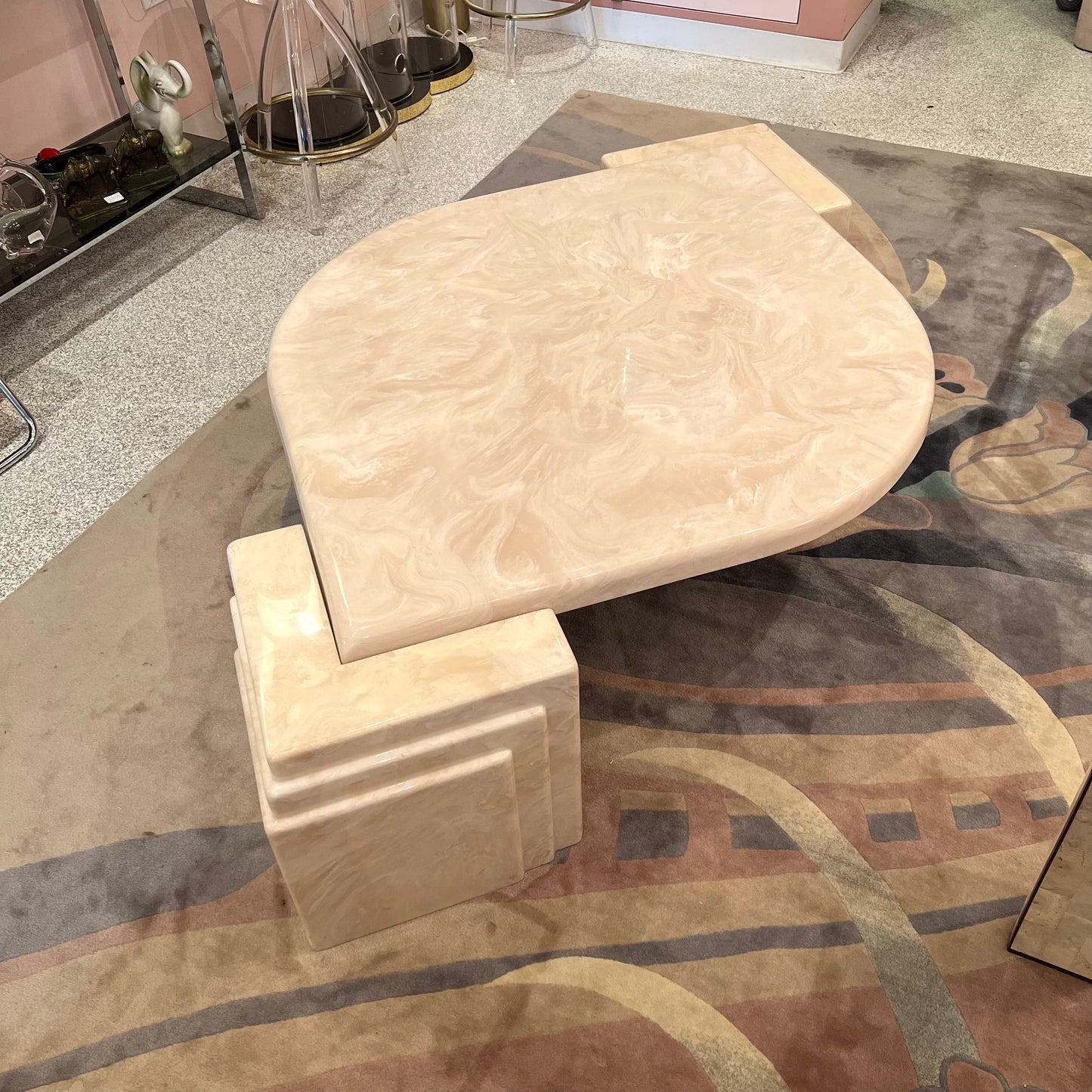 1980’s Cream Marbled Resin Cat Eye Coffee Table