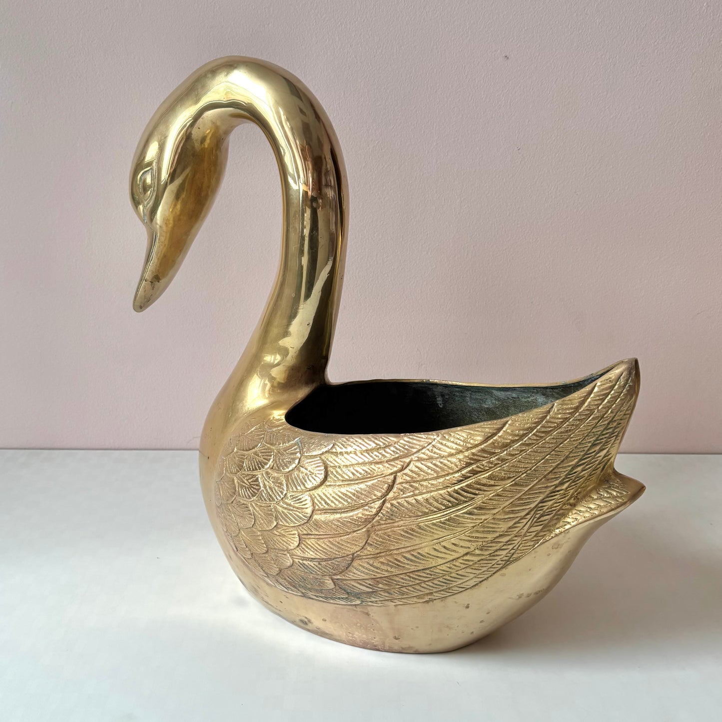 Vintage Large Brass Swan Planter
