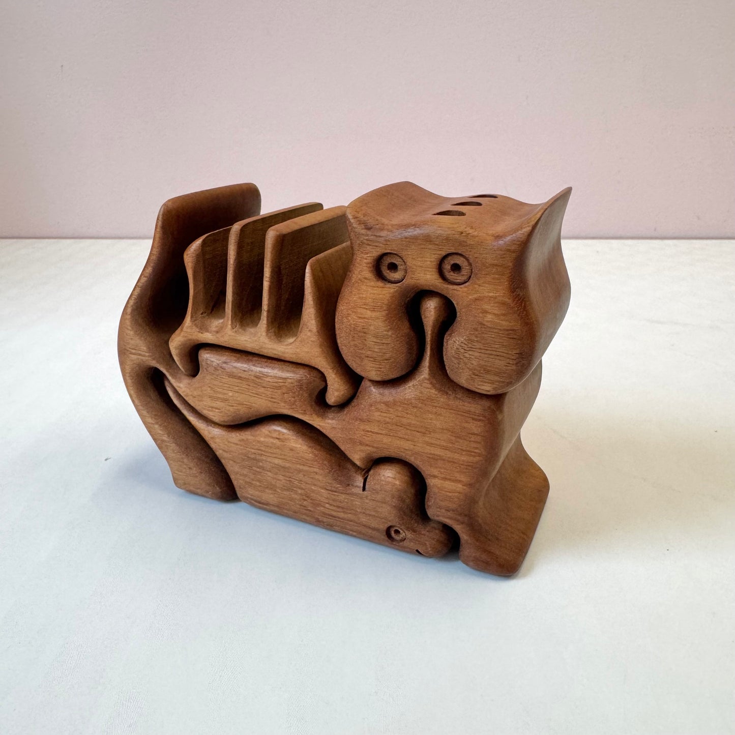 Vintage Wooden Cat & Mouse Puzzle Desk Organizer by Richard Rothbard
