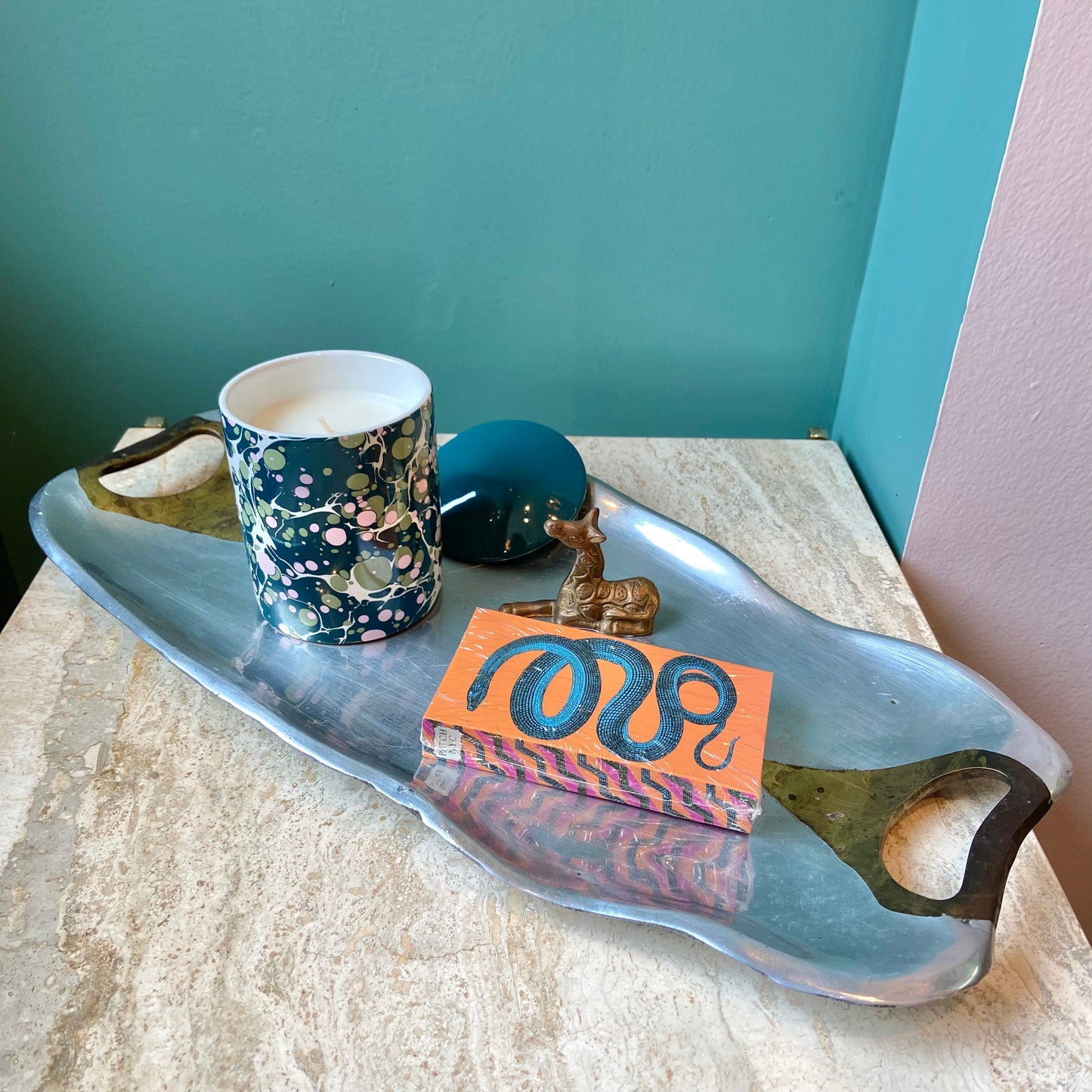 Vintage Aluminum and Brass Tray Attributed to David Marshall