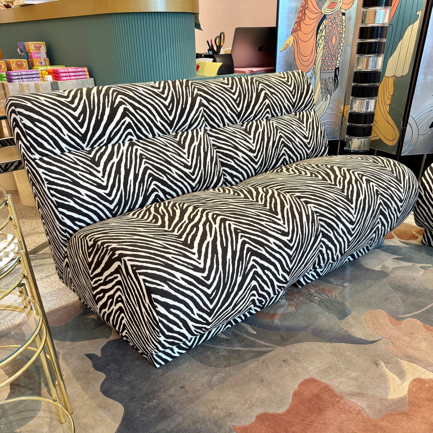Vintage Zebra Modular Sectional Sofa/Slipper Chair Sold Per Piece