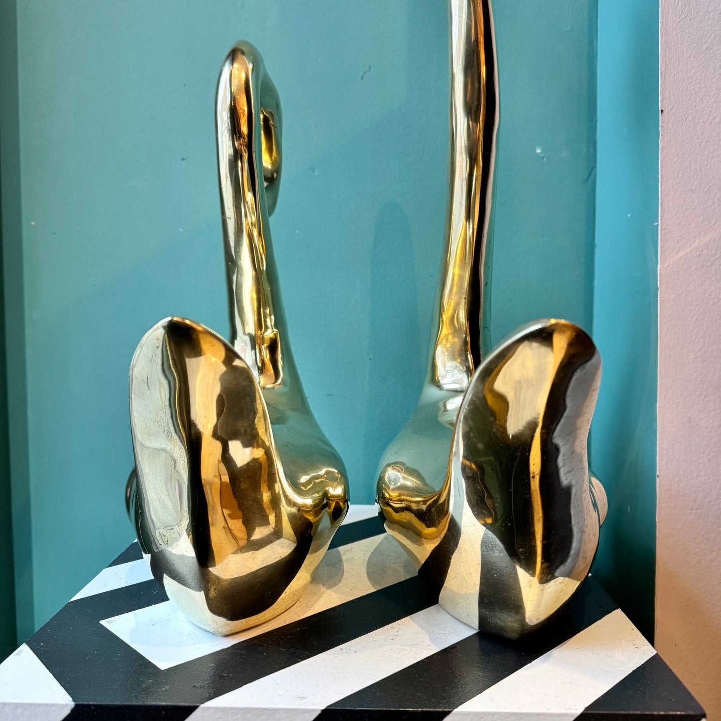 Large Pair of Vintage Brass Swans