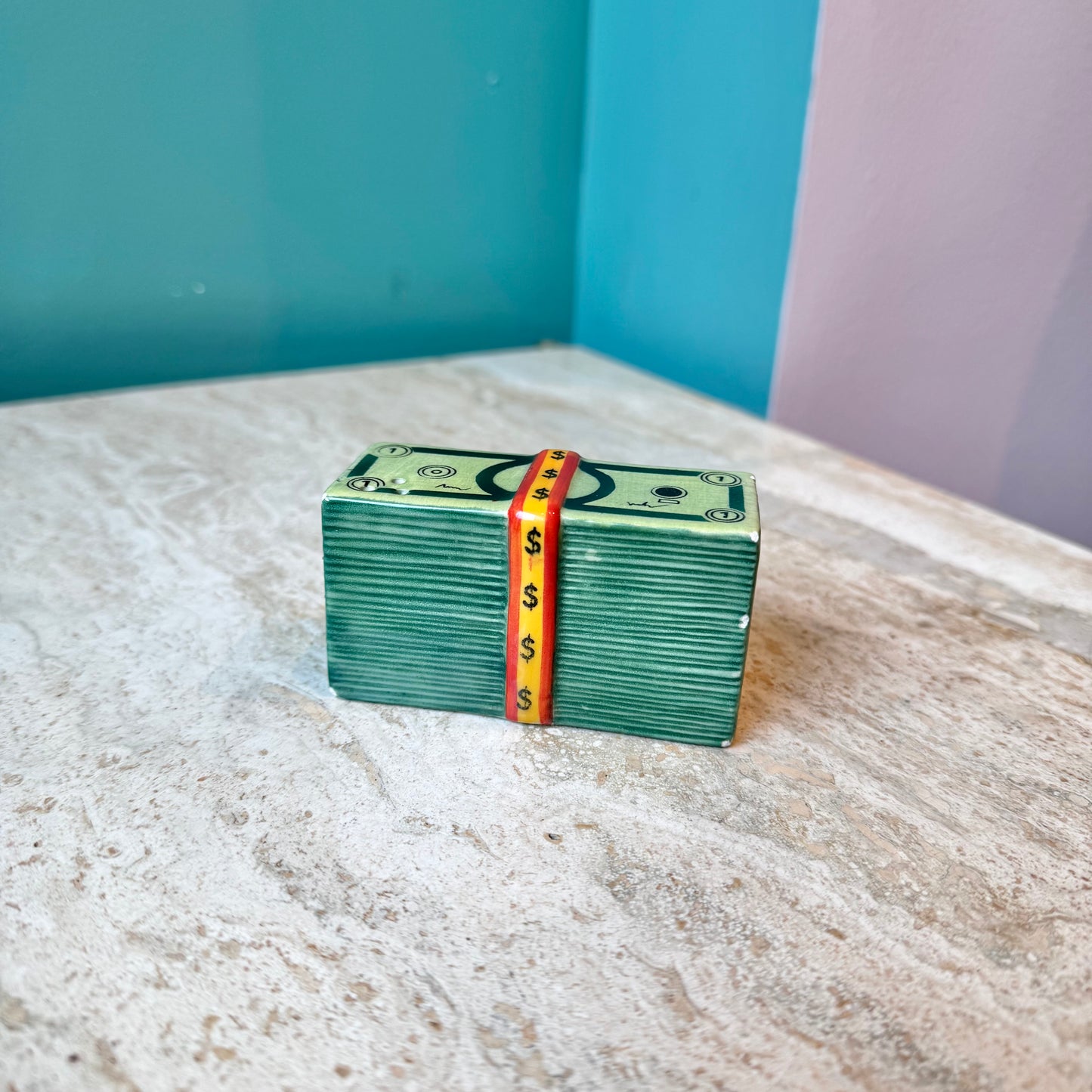 Vintage Ceramic Stack of Money Salt Shaker