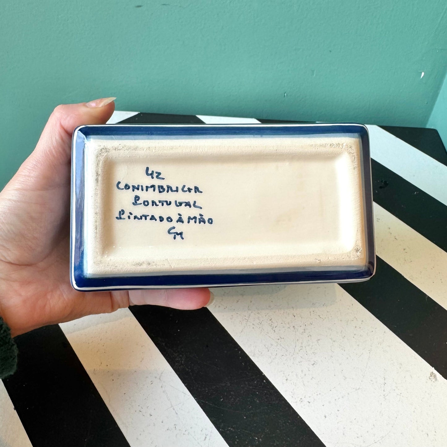 Vintage Portuguese Ceramic Hand Painted Trinket Box