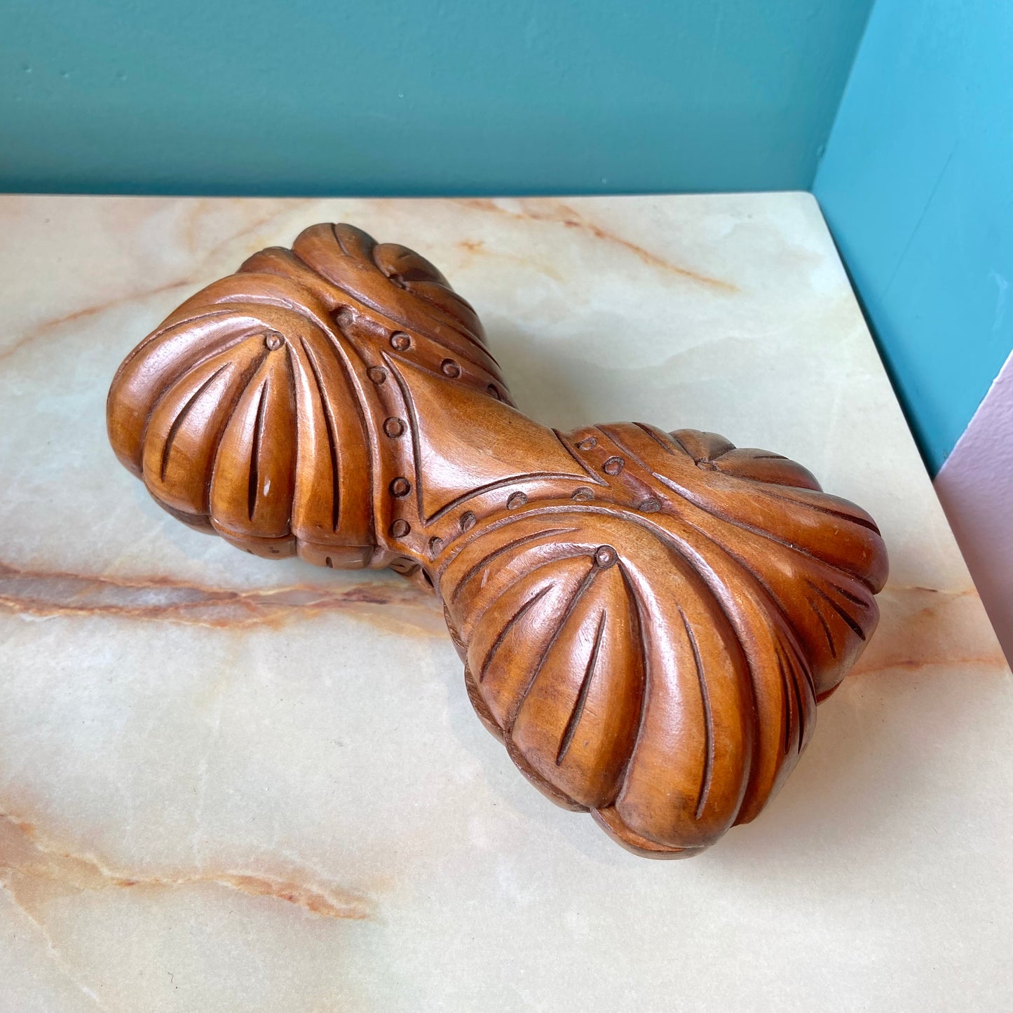 Vintage Hand Carved Wooden Swivel Top Box