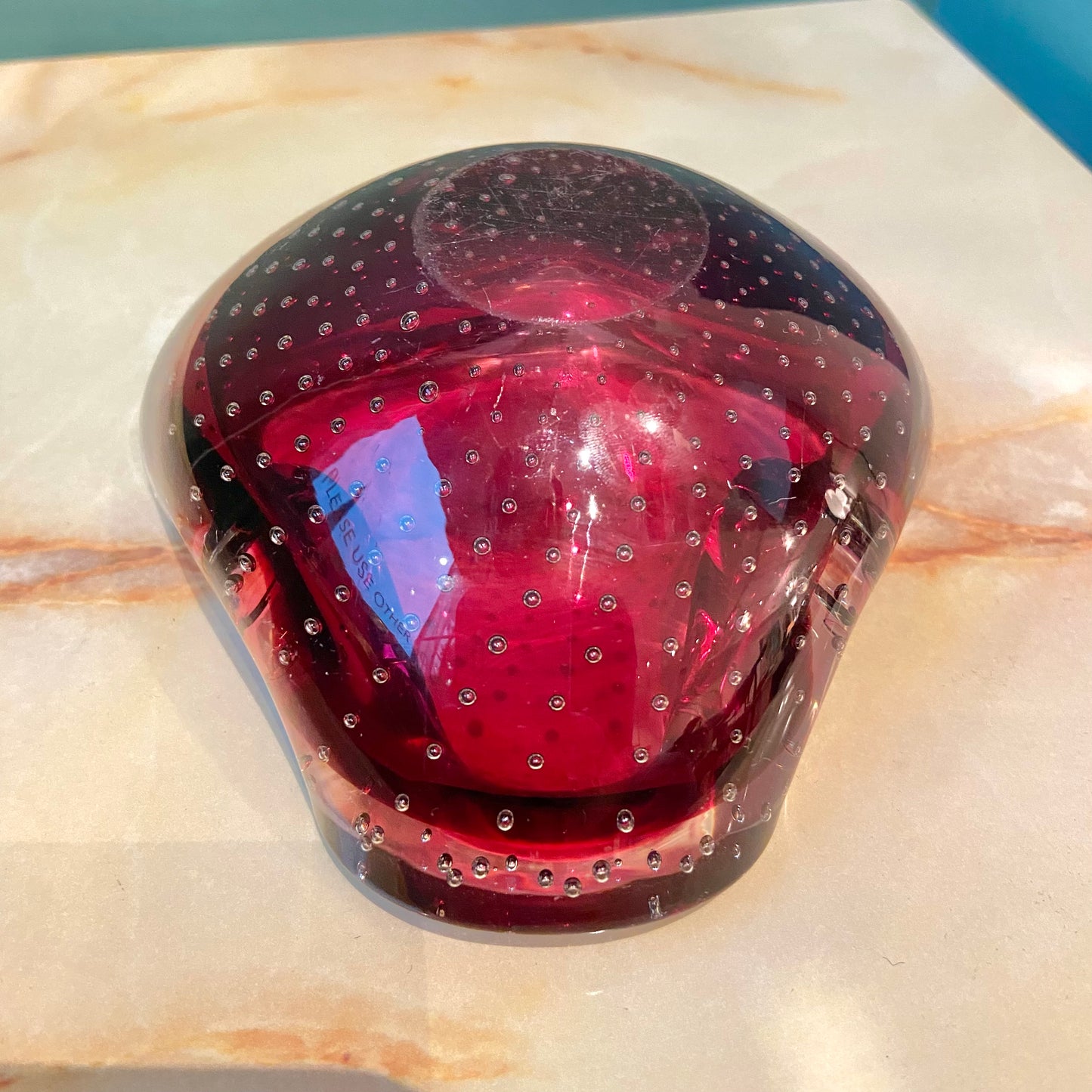 Vintage Garnet and Clear Bullicante Glass Ashtray